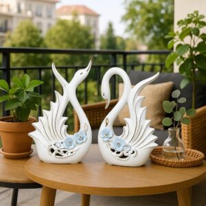 Xtore¨ Modern Elite Swan Pair Ceramic Art Figure | Beautiful Home Decor (Set of 2, White)