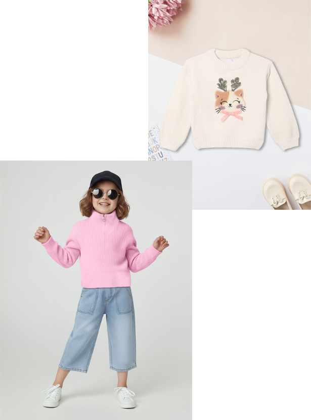 Girls Knit Sweater & Sequins Sweater